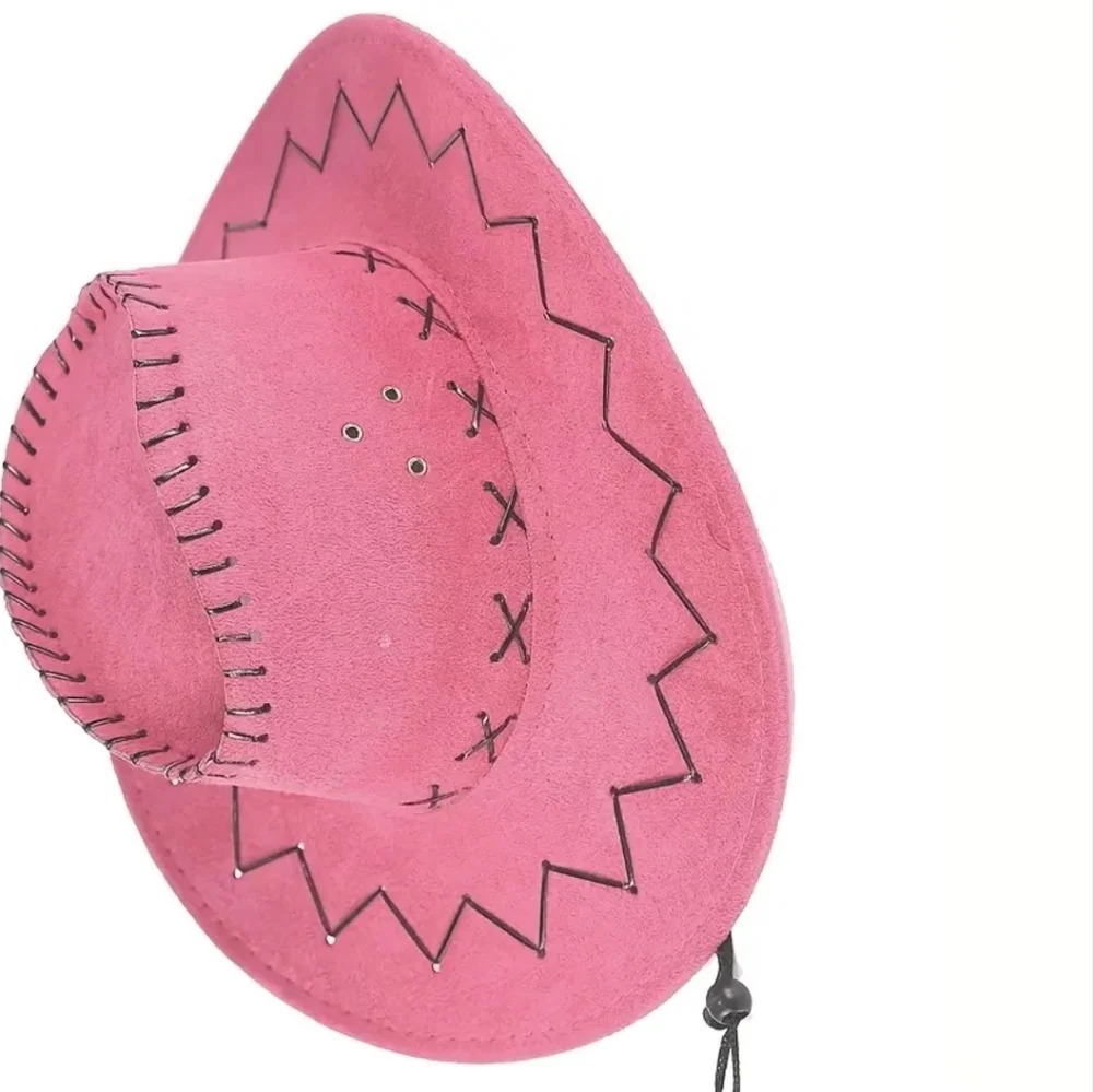 Pink Cowboy Hat with Black Stitching